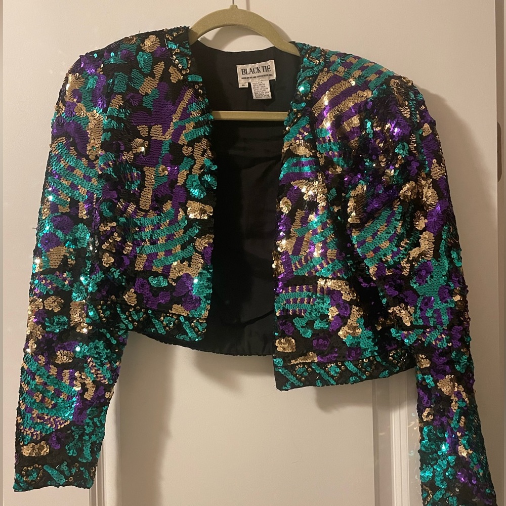 BLACK TIE OLEG CASSINI Beaded Matador Jacket S